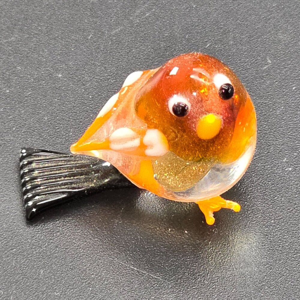 Handcrafted Miniature Glass Bird Figurine Orange & Black HS203 - Picture 3 of 10